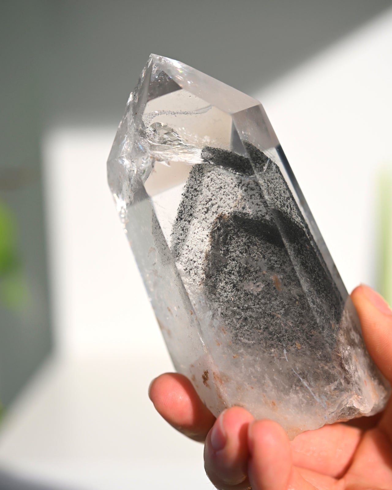Lemurian Seed Crystal with Gray Phantom on Stand