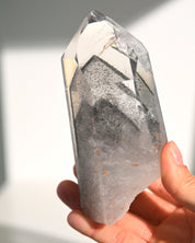 Lemurian Seed Crystal with Gray Phantom on Stand