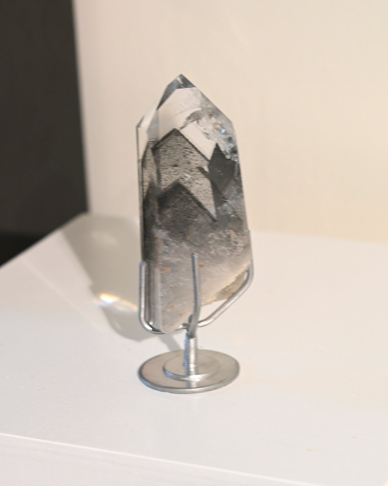 Lemurian Seed Crystal with Gray Phantom on Stand