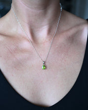 Pear-cut peridot pendant necklace in sterling silver on paperclip chain