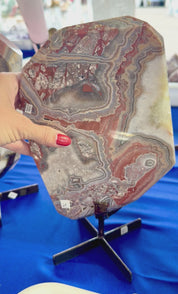 Red banded Agate slab on stand Brazil