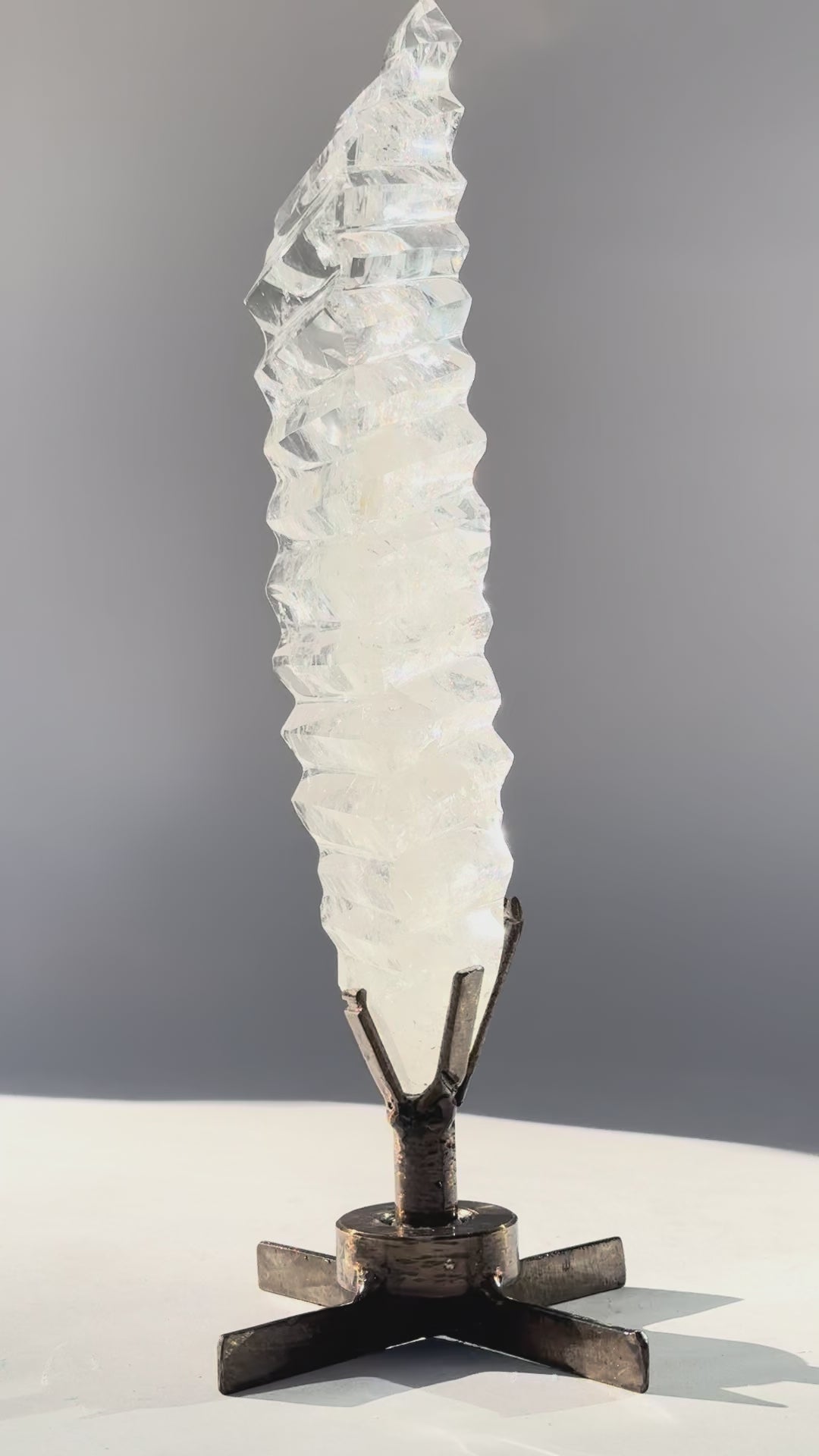 Abstract Polished Quartz Wavy Freeform on Spinning Stand