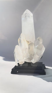 Museum grade 28lb Statement Clear Quartz Multi-Point Cluster on Rotating Stand