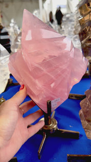 Super quality Rose Quartz abstract flame on stand Brazil