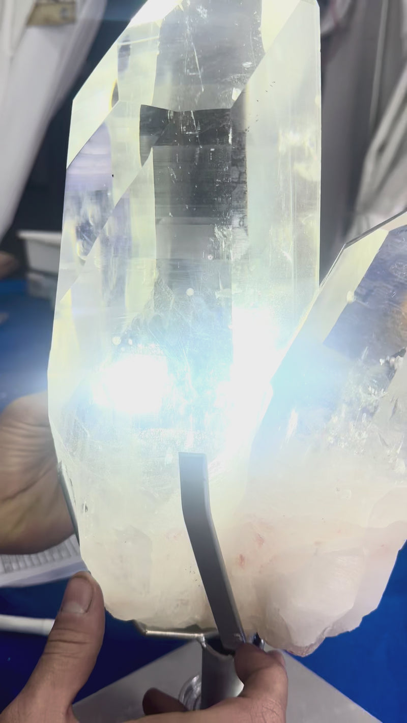 Rare Blue Needle Quartz Cluster on Spinning Stand – Brazil