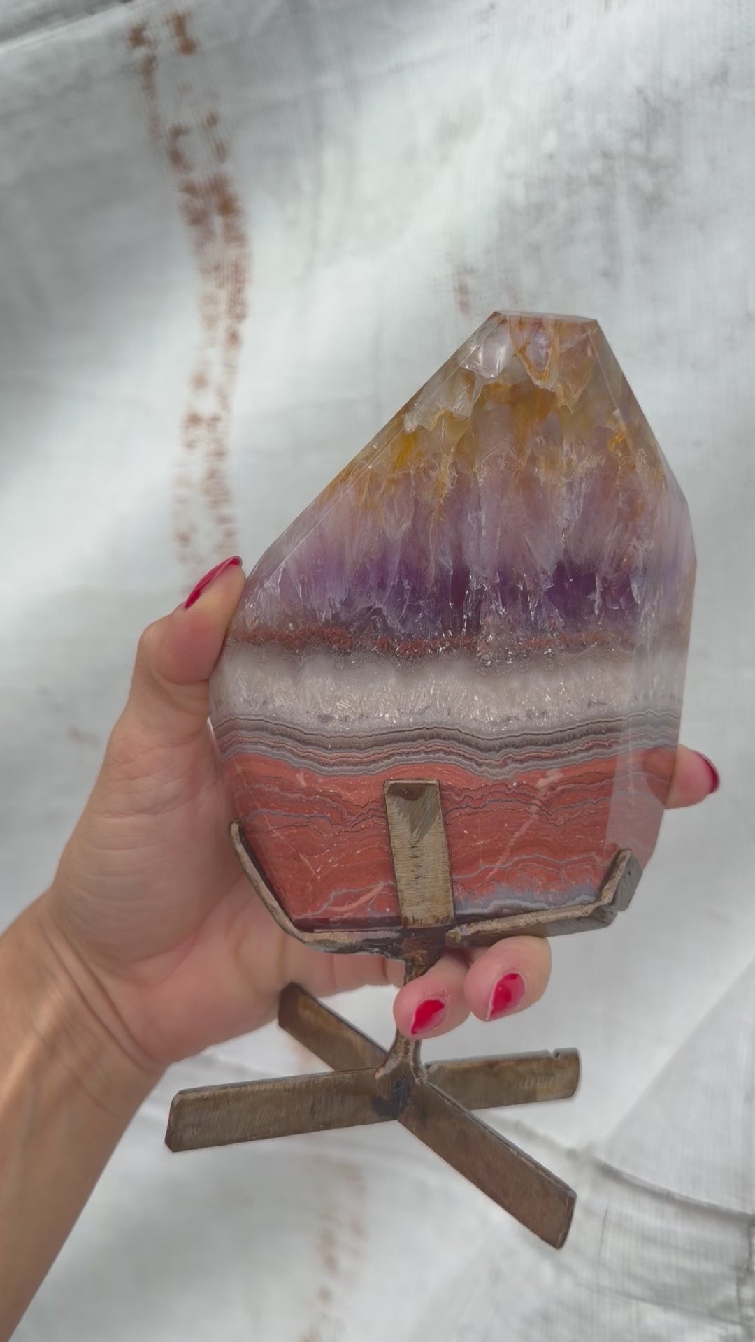 Amethyst and Agate polished form on stand Brazil