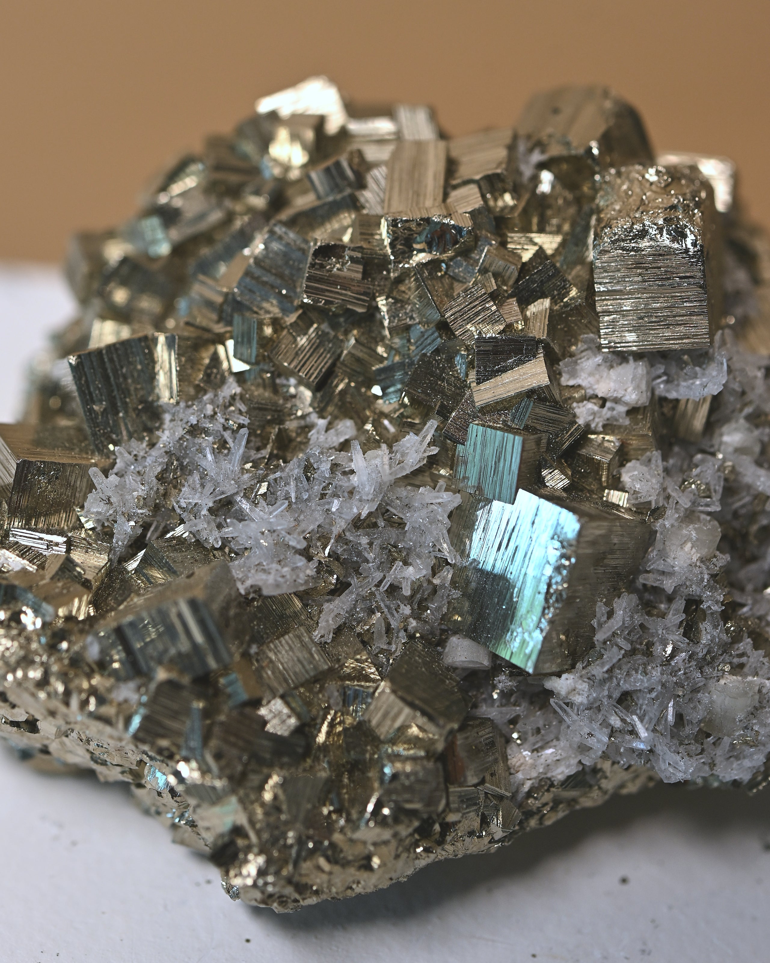 Cubic Pyrite and Quartz Crystal Cluster 3 in