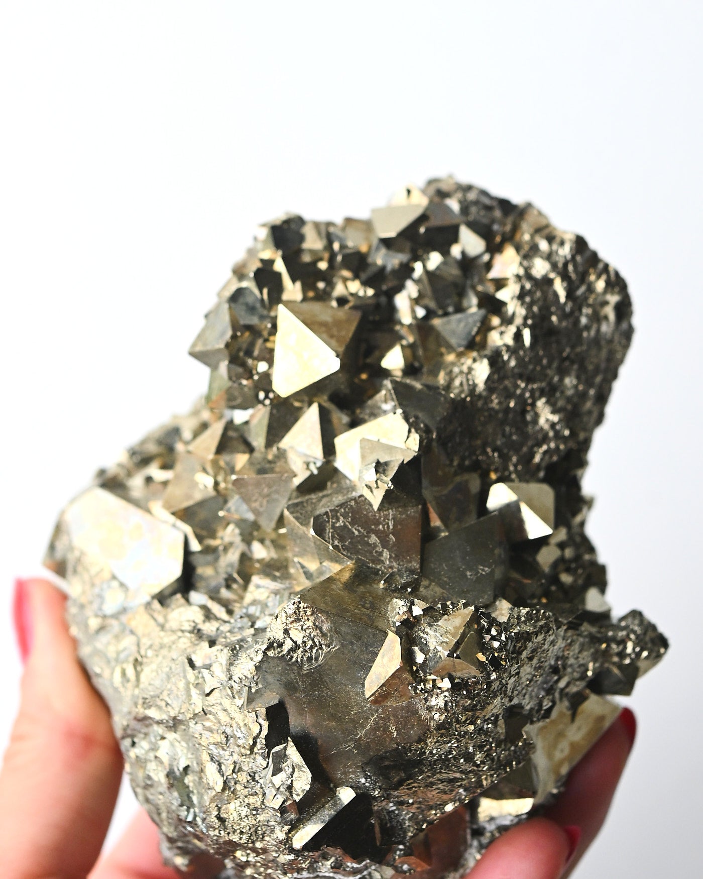 Octahedral pyrite cluster back view