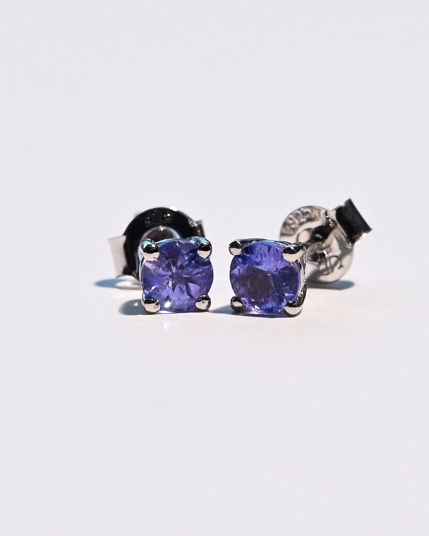 Tanzanite sterling silver earrings close-up
