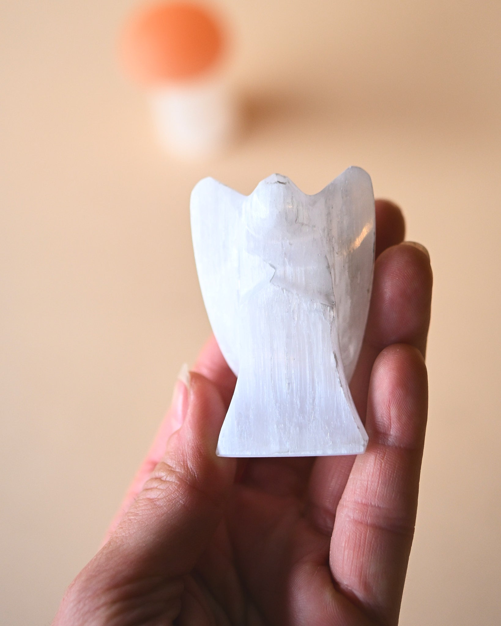 Mini Selenite Angel - selenite crystal crystal carving close up detail