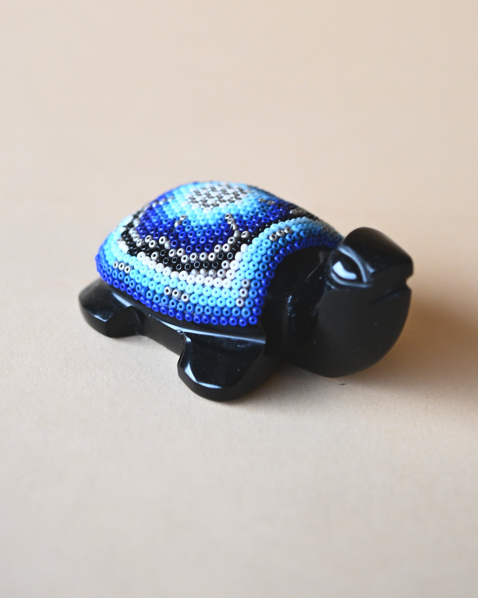 Obsidian Turtle with Hand-Beaded Shell