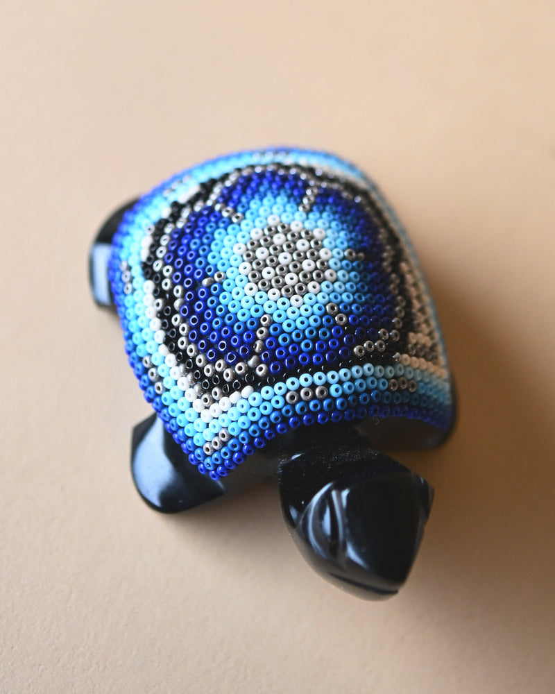Obsidian Turtle with Hand-Beaded Shell