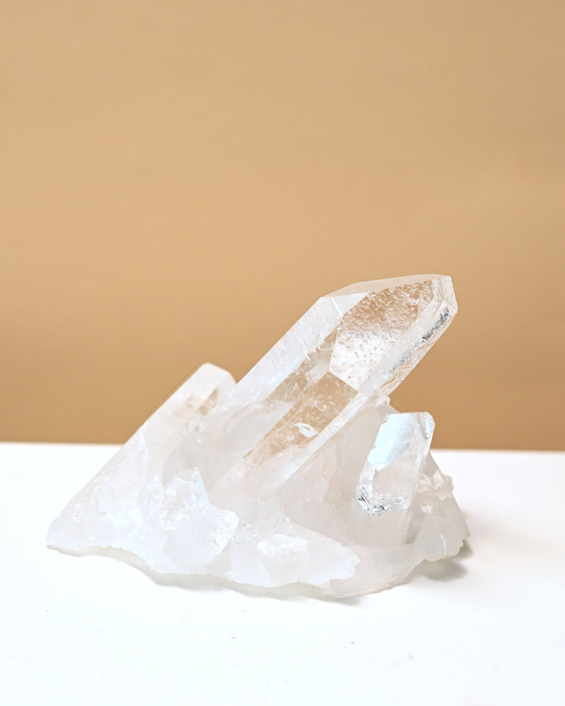 Crystal formation on a beige background