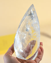 Brazilian Quartz Flame 6 iin - clear quartz crystal scale view