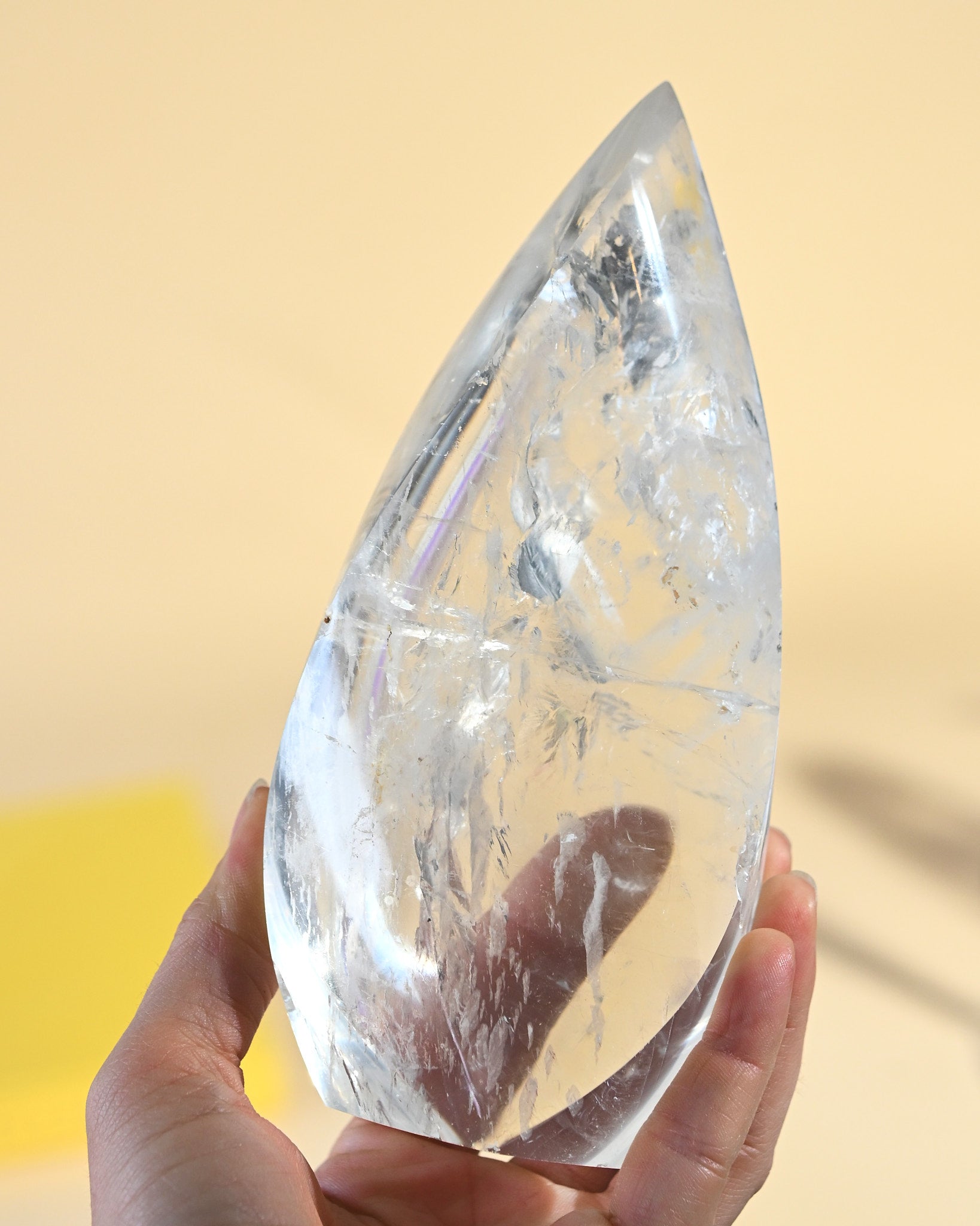 Brazilian Quartz Flame 6 iin - clear quartz crystal in natural light