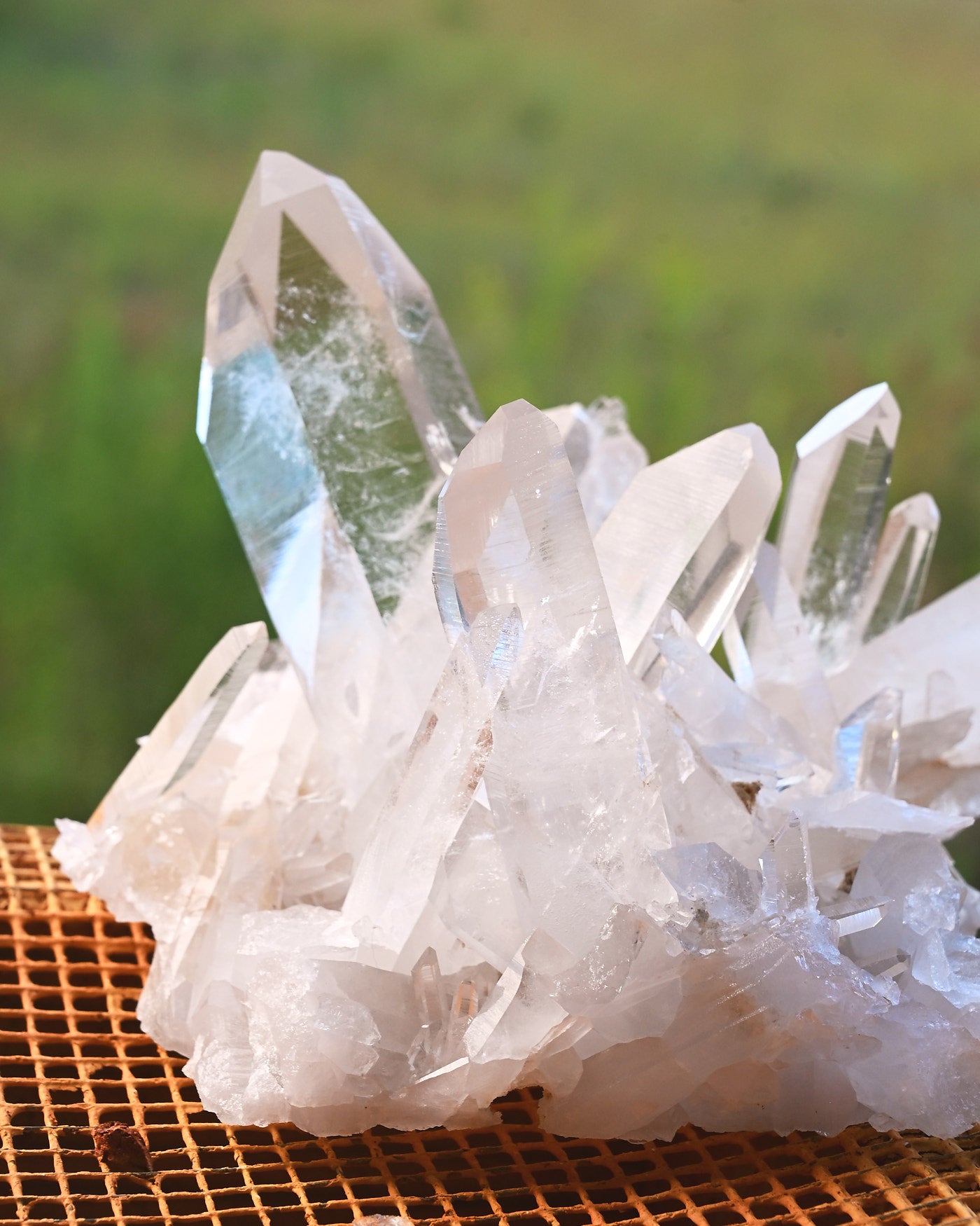 Arkansas Clear Quartz Cluster 2.995 lb - close-up terminations with light