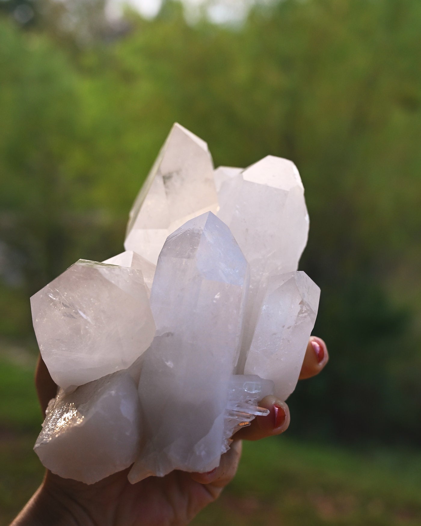 Arkansas Key Crystal Quartz Cluster 3.570 lb - in hand showing formation