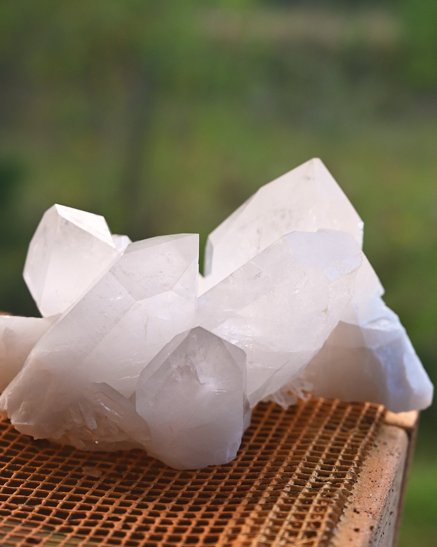 Arkansas Key Crystal Quartz Cluster 3.570 lb - front showing crystal points