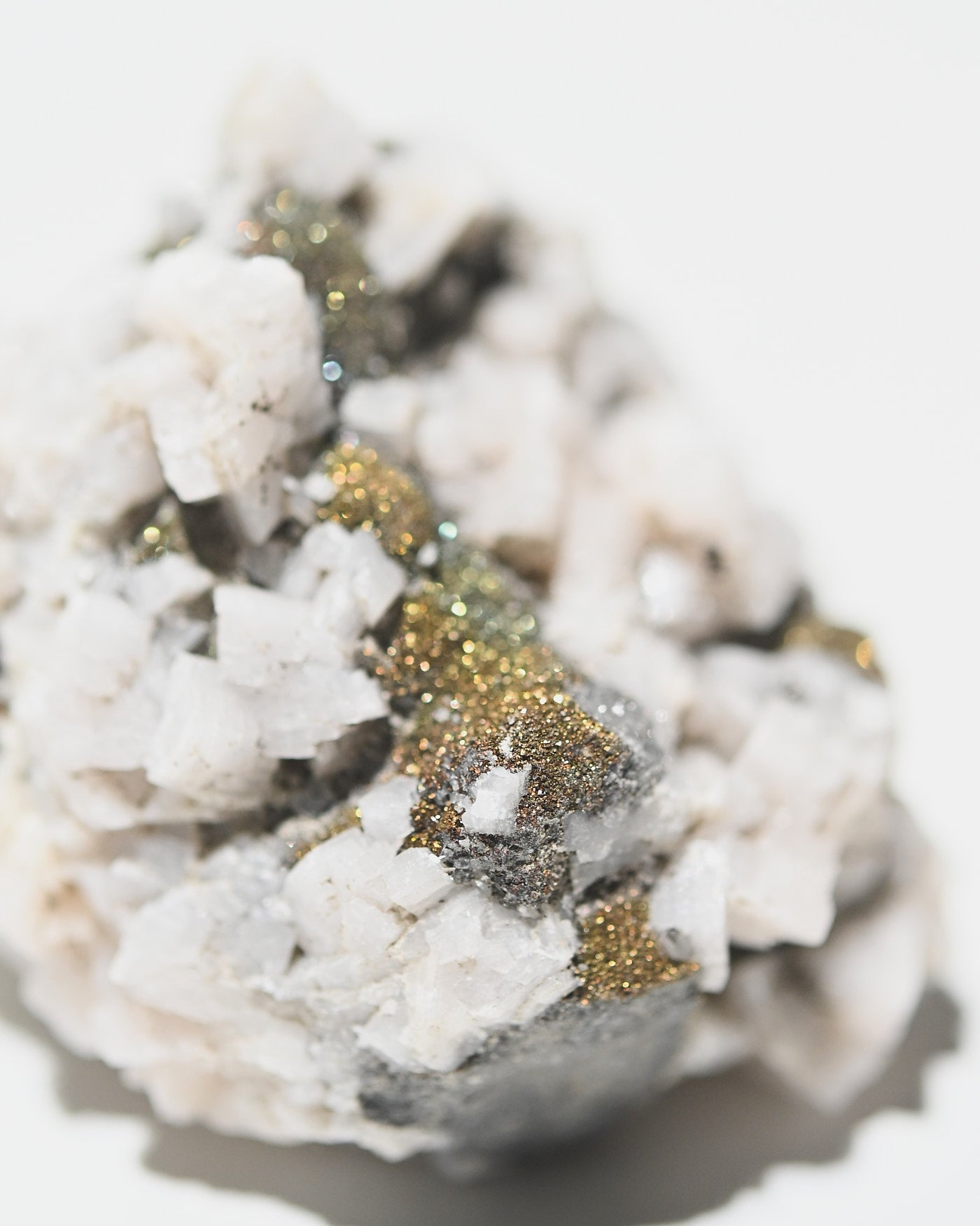 Natural quartz with galena and calcite detail