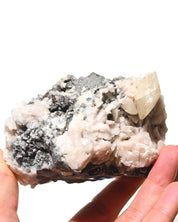 Quartz calcite galena mineral specimen 349g front view