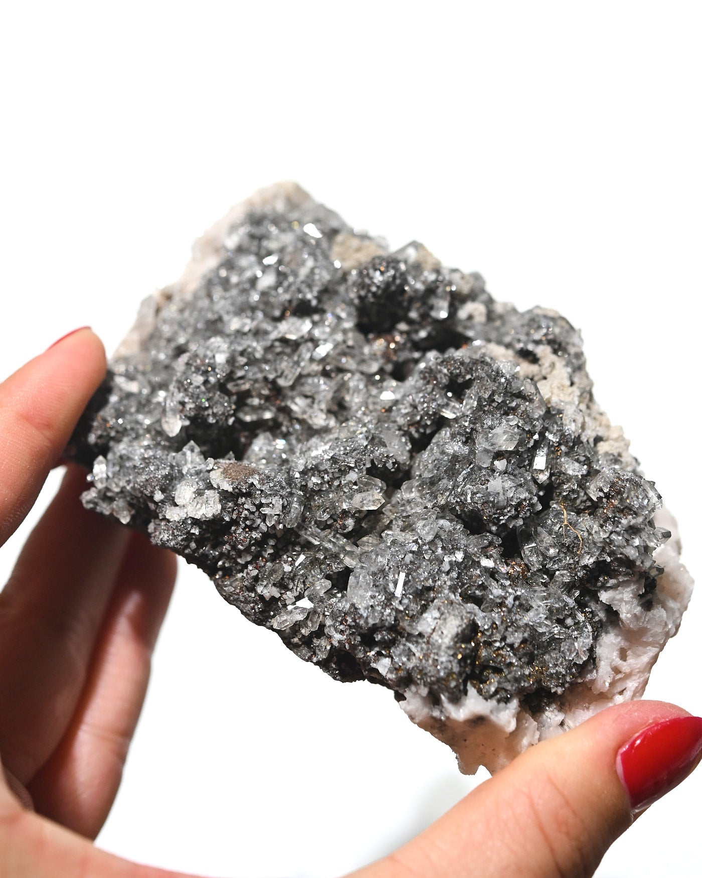 Natural quartz calcite galena combination specimen
