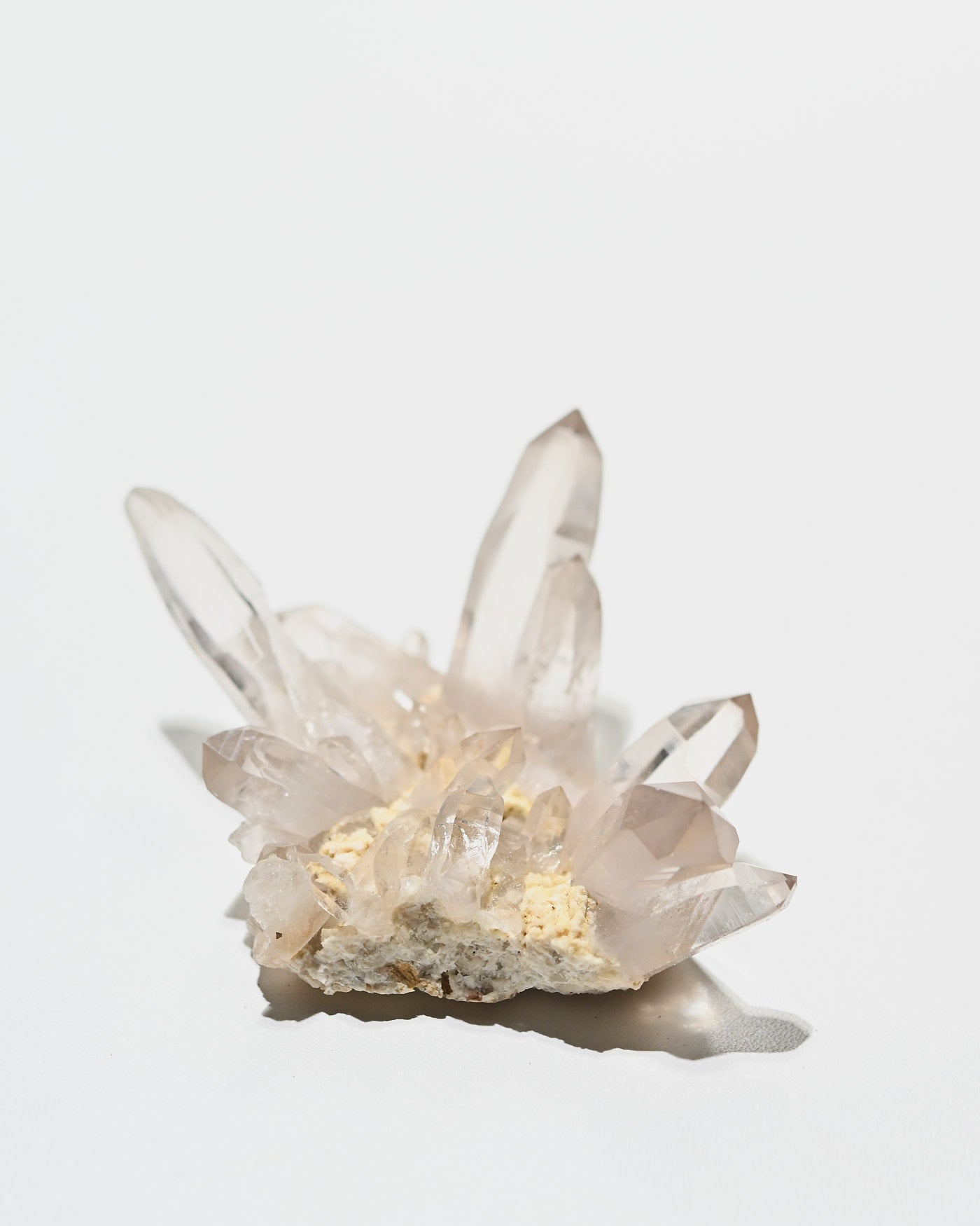 Clear quartz cluster crystal terminations