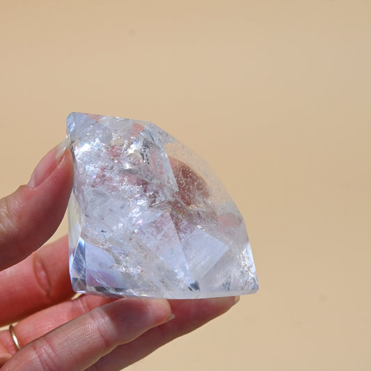 Clear Quartz Diamond Carving 3 inch