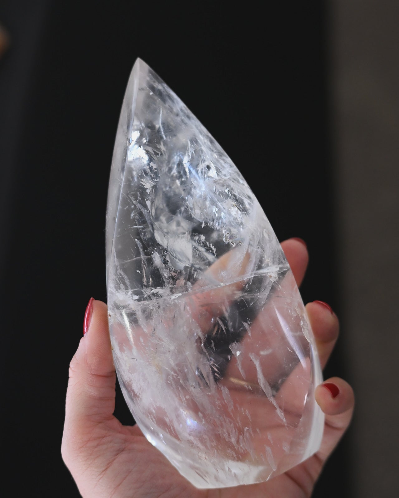 Brazilian Quartz Flame 6 iin - clear quartz crystal close up detail