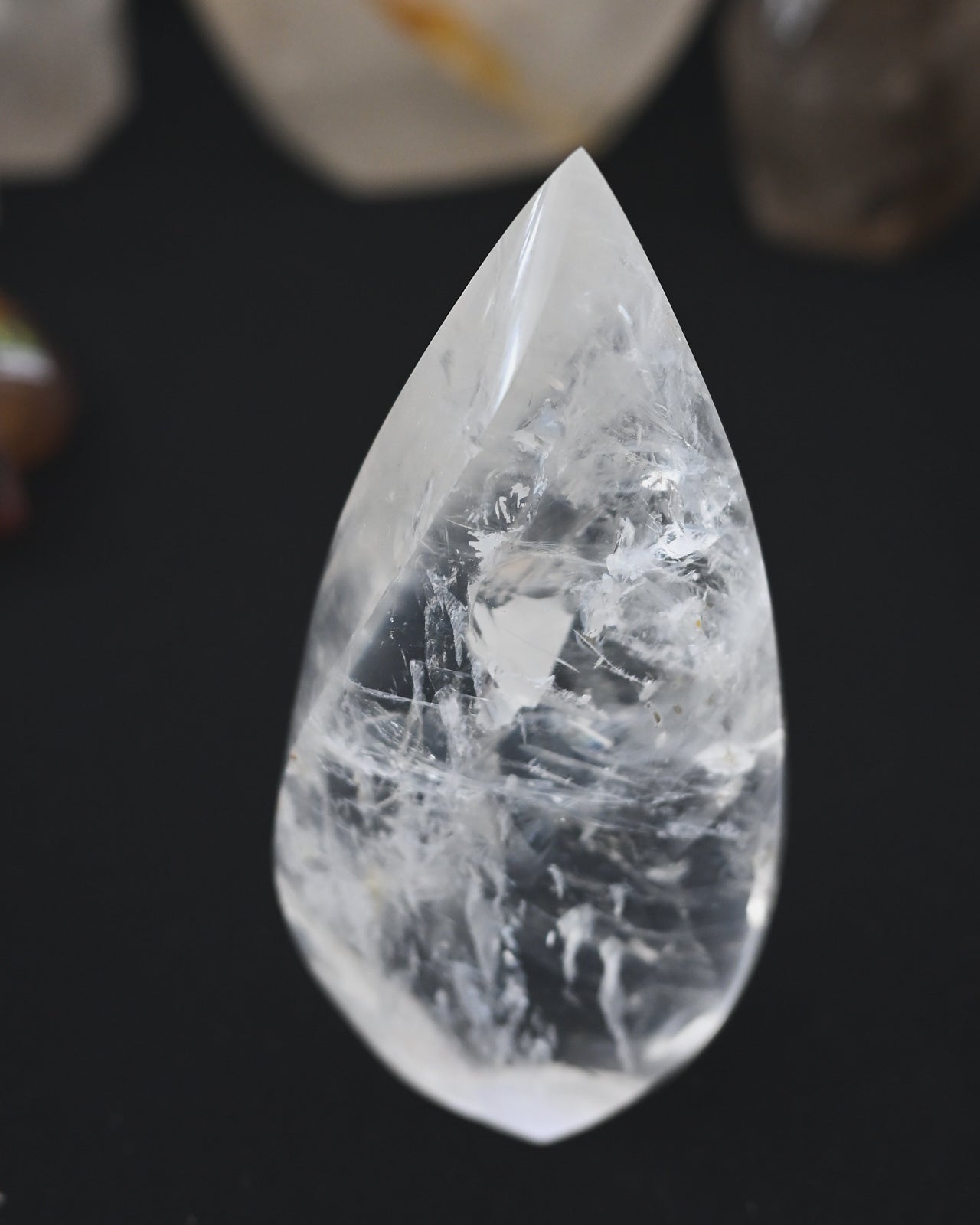 Brazilian Quartz Flame 6 iin - clear quartz crystal side view