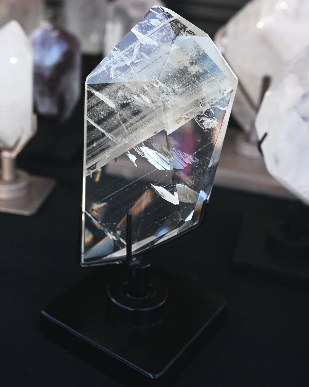 Clear Geometric Quartz Form on Stand