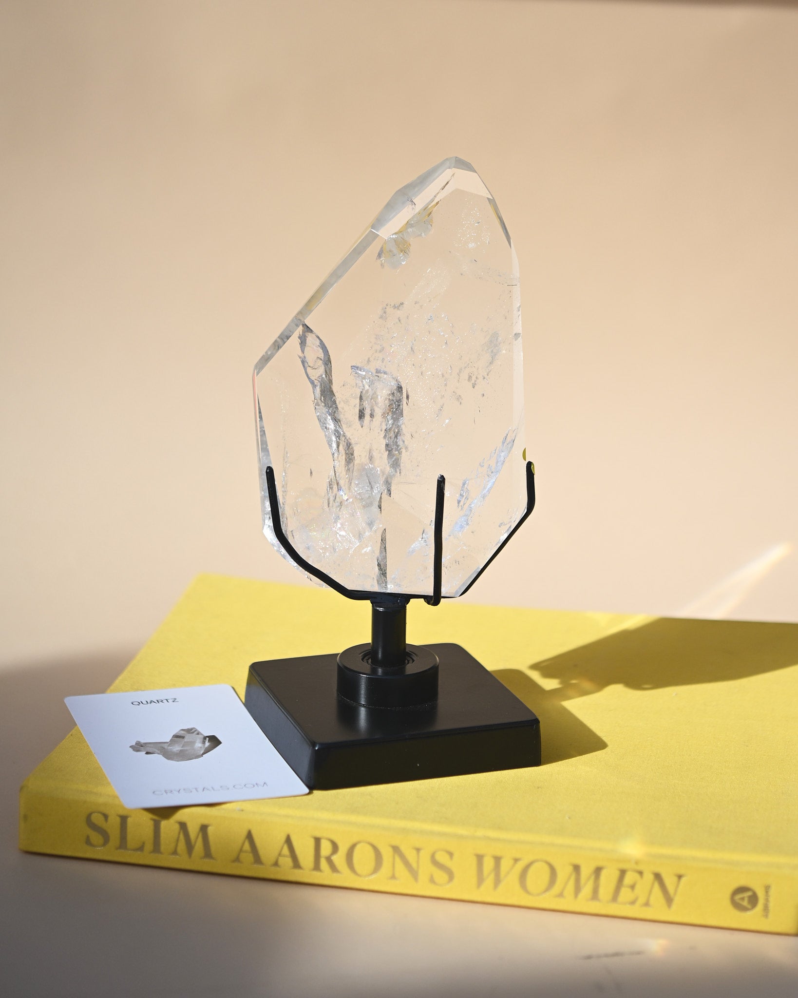 Clear Geometric Quartz Form on Stand - close up detail