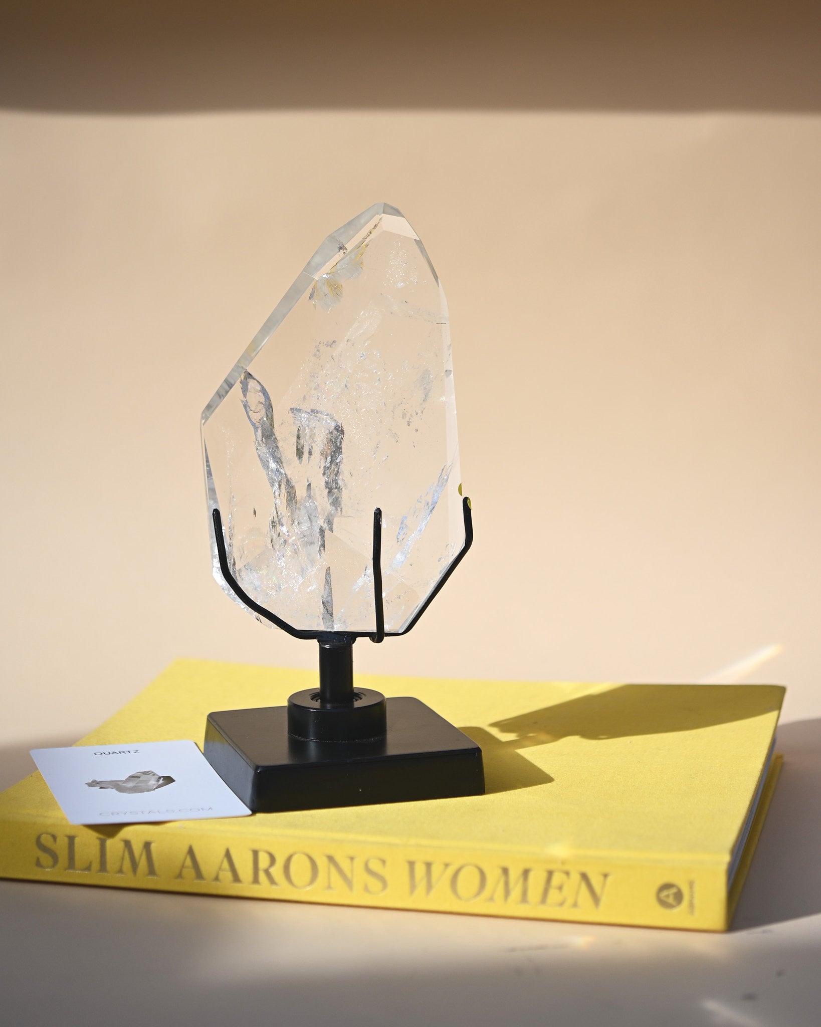 Clear Geometric Quartz Form on Stand - styled in home