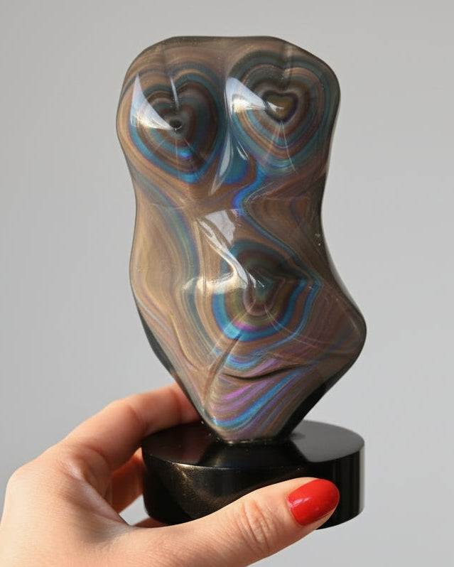 Rainbow Obsidian Double Heart on Base – Mexico