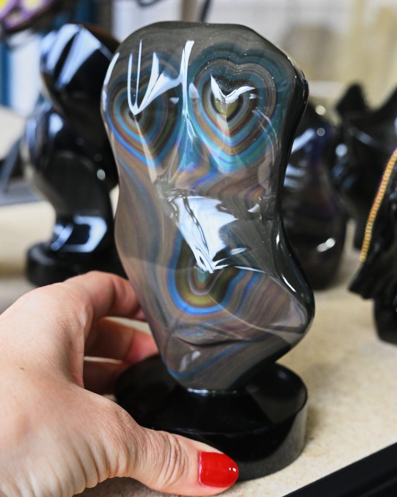 Rainbow Obsidian Double Heart on Base – Mexico