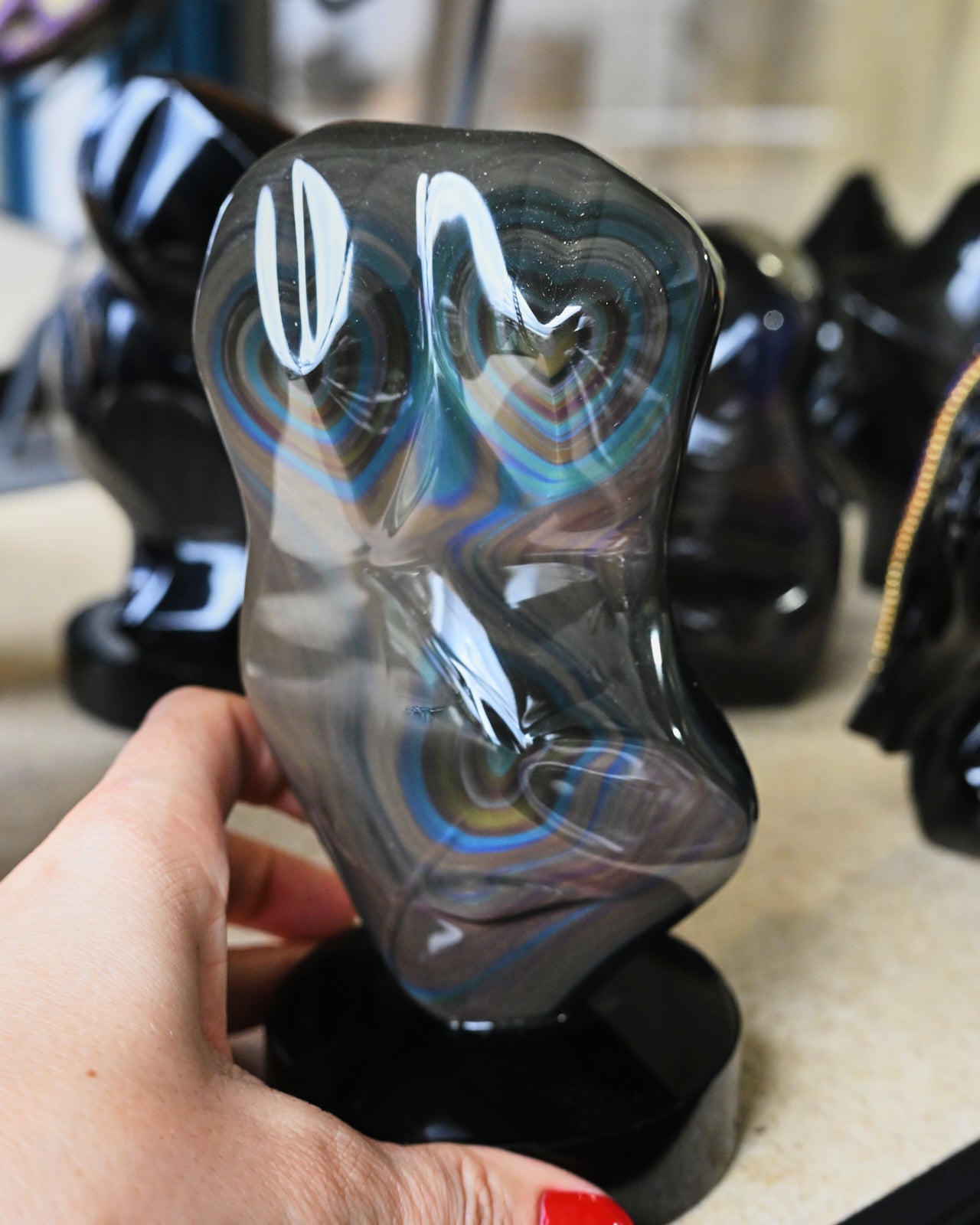 Rainbow Obsidian Double Heart on Base – Mexico