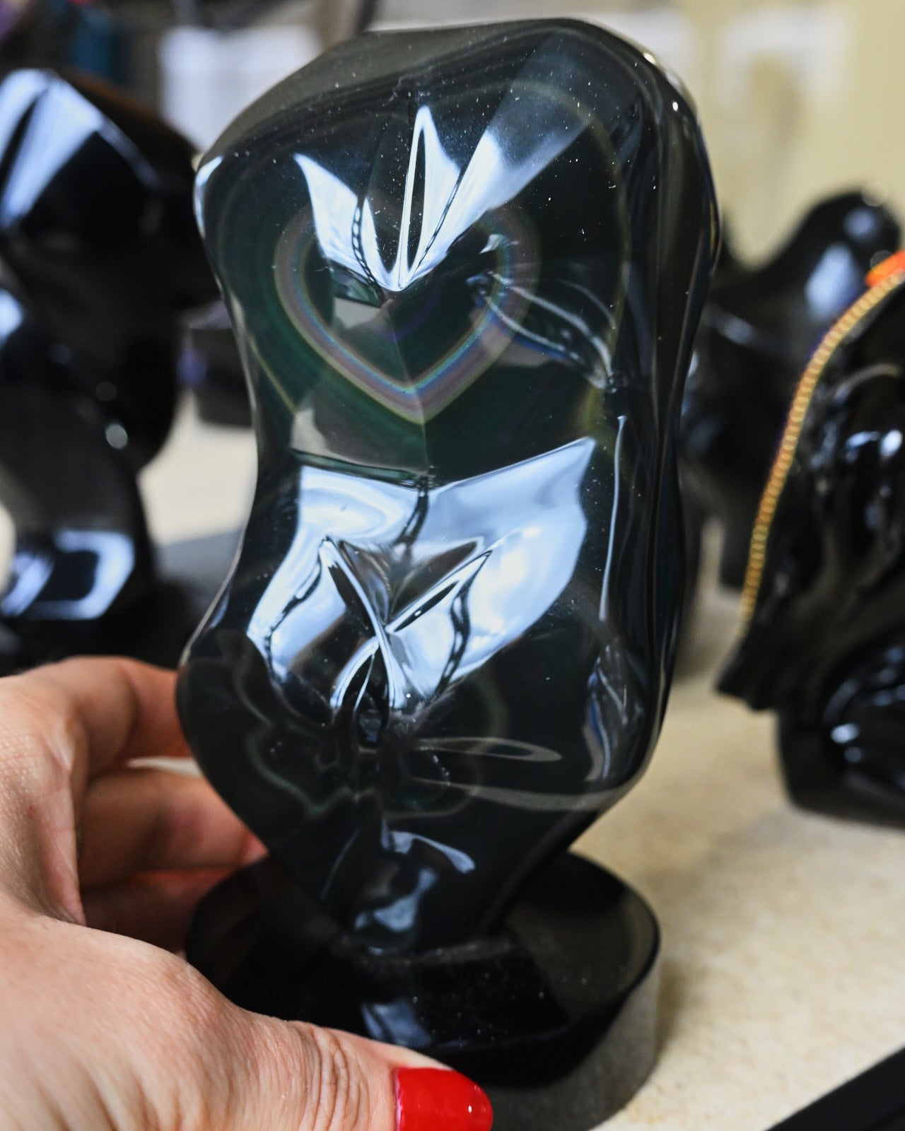 Rainbow Obsidian Double Heart on Base – Mexico