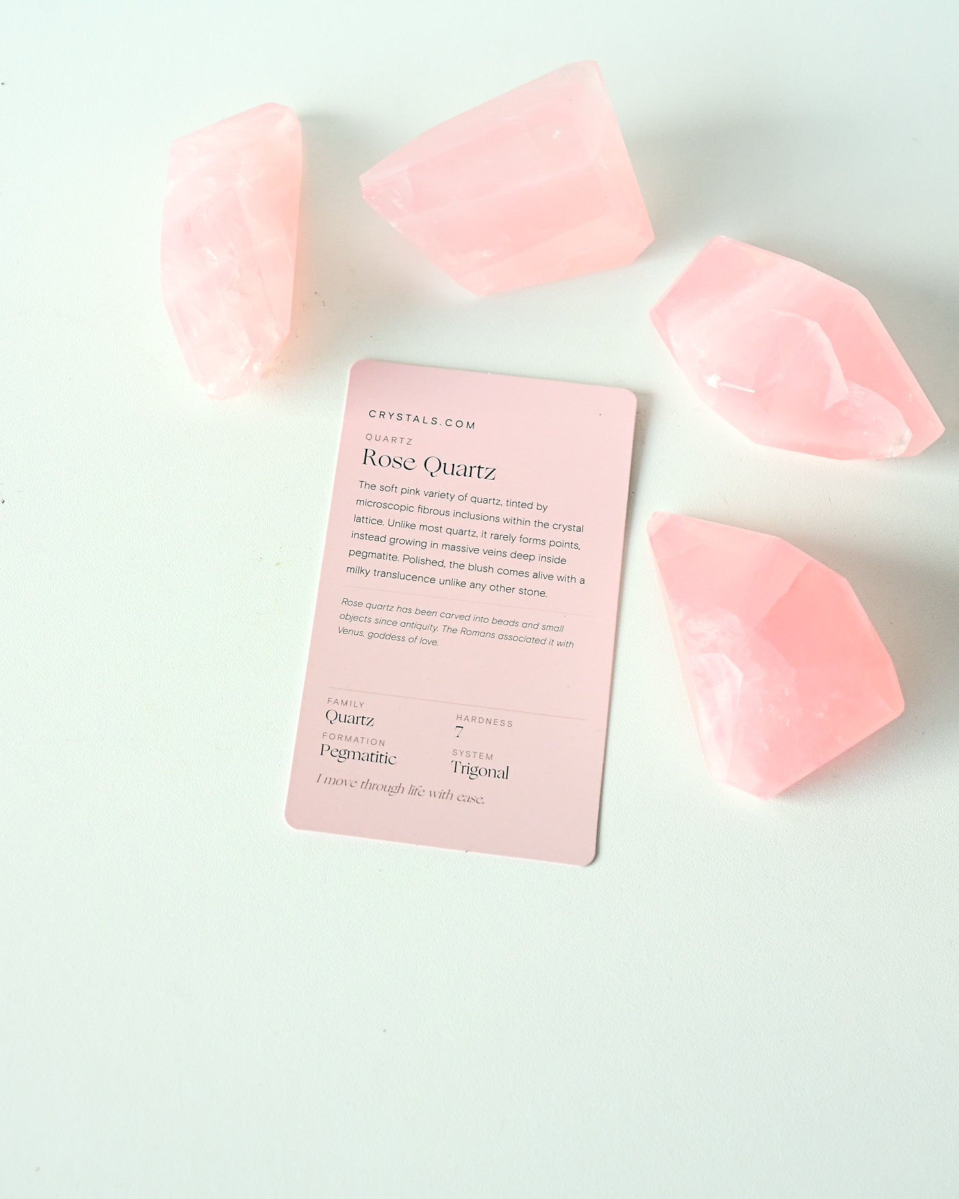 Rose Quartz Geometric Diamond Medium - light refraction detail