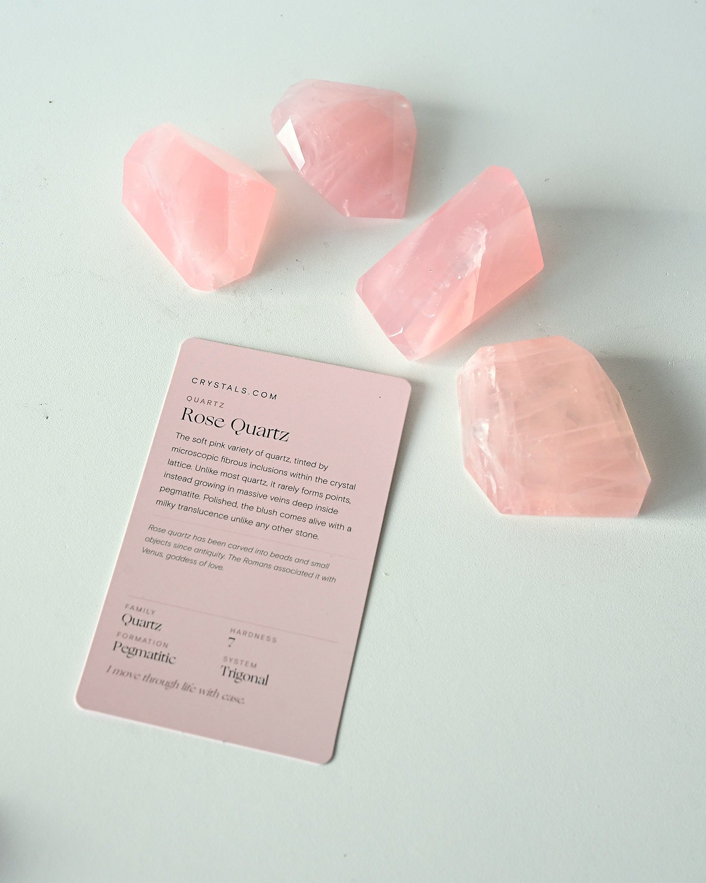Rose Quartz Geometric Diamond Small - soft pink faceted crystal