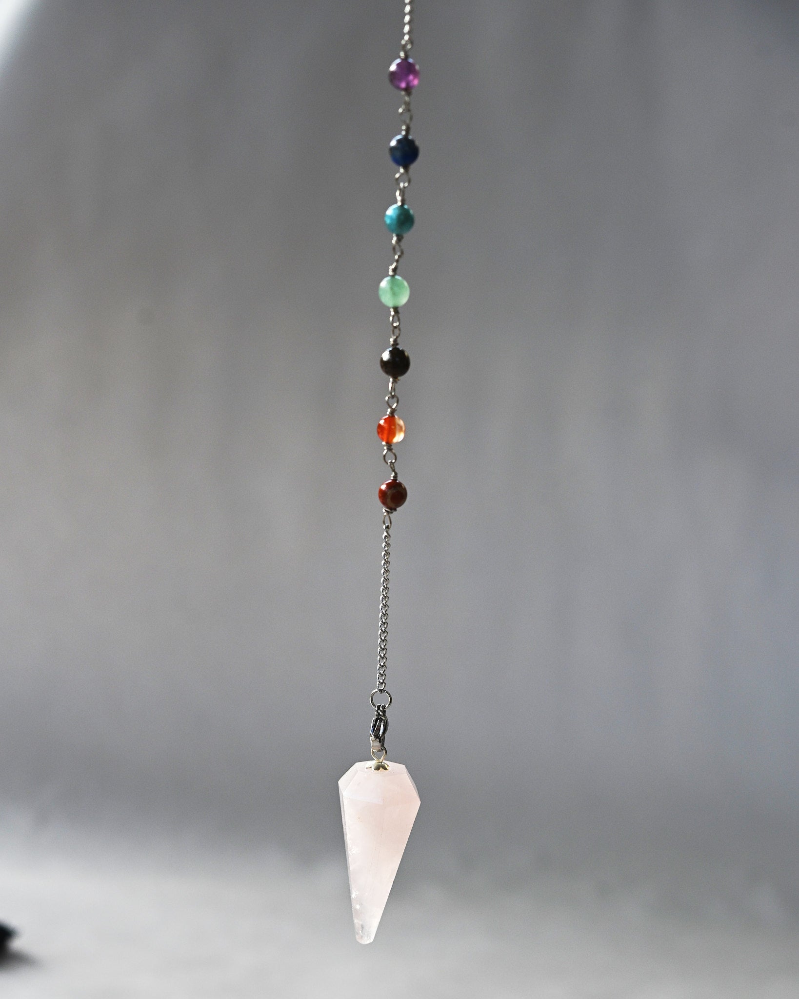 Rose Quartz Chakra Pendulum w Chakra Stones
