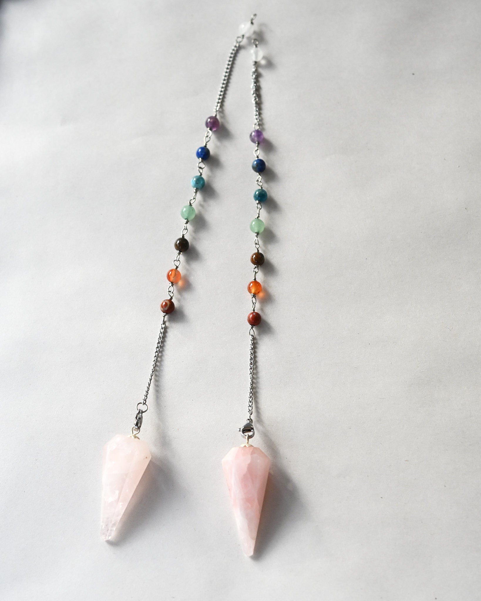 Rose Quartz Chakra Pendulum w Chakra Stones