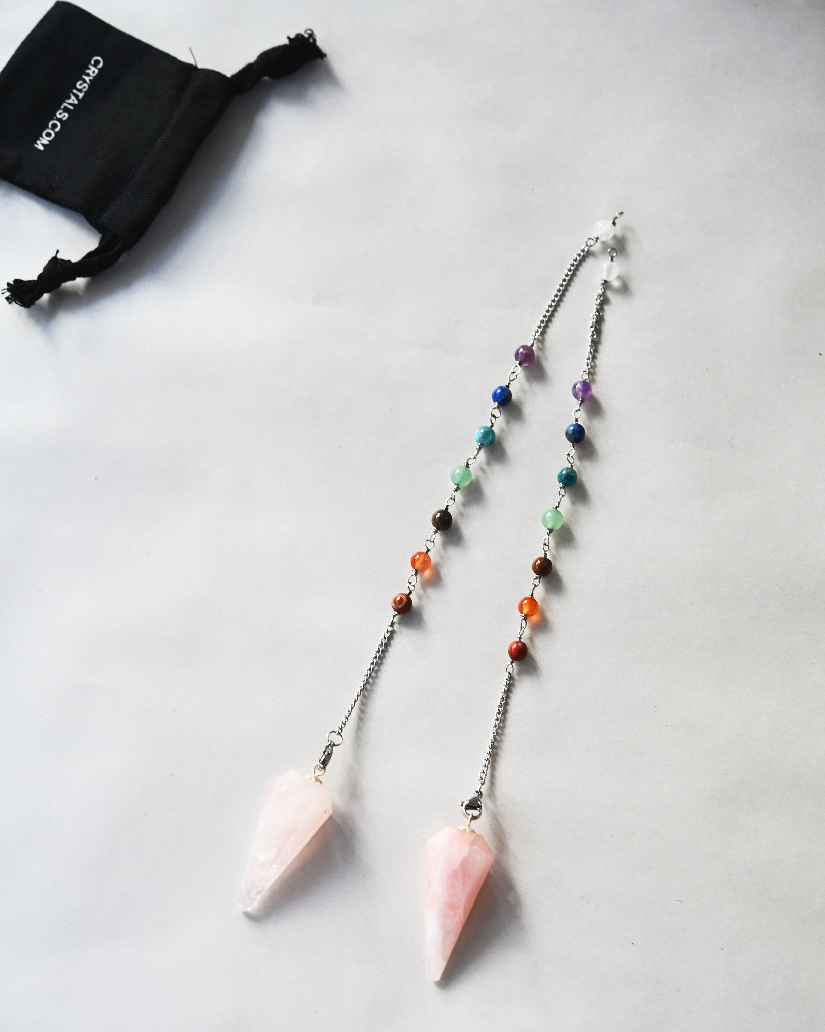 Rose Quartz Chakra Pendulum w Chakra Stones