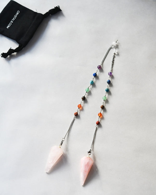 Rose Quartz Chakra Pendulum w Chakra Stones