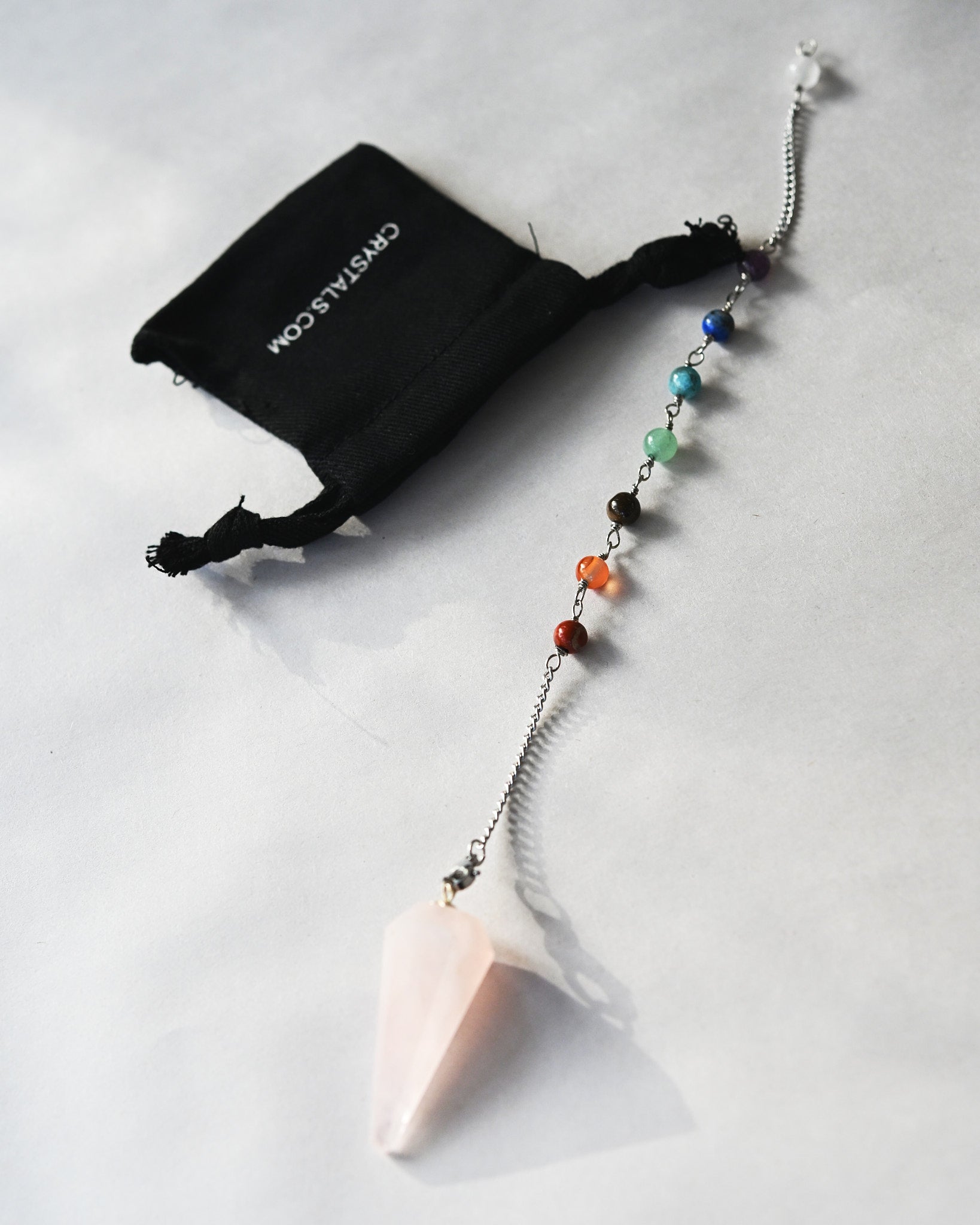 Rose Quartz Chakra Pendulum w Chakra Stones