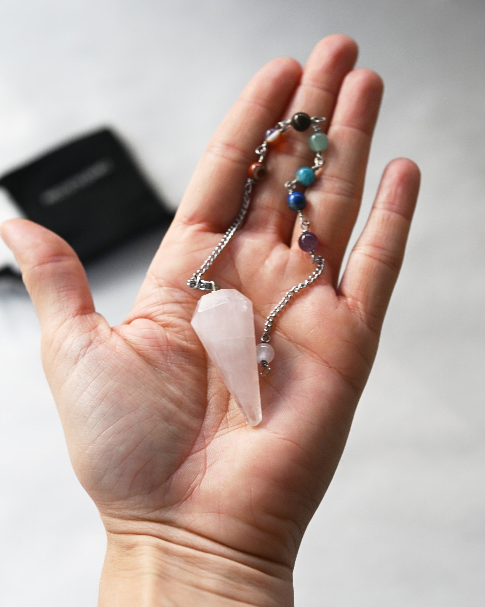 Rose Quartz Chakra Pendulum w Chakra Stones