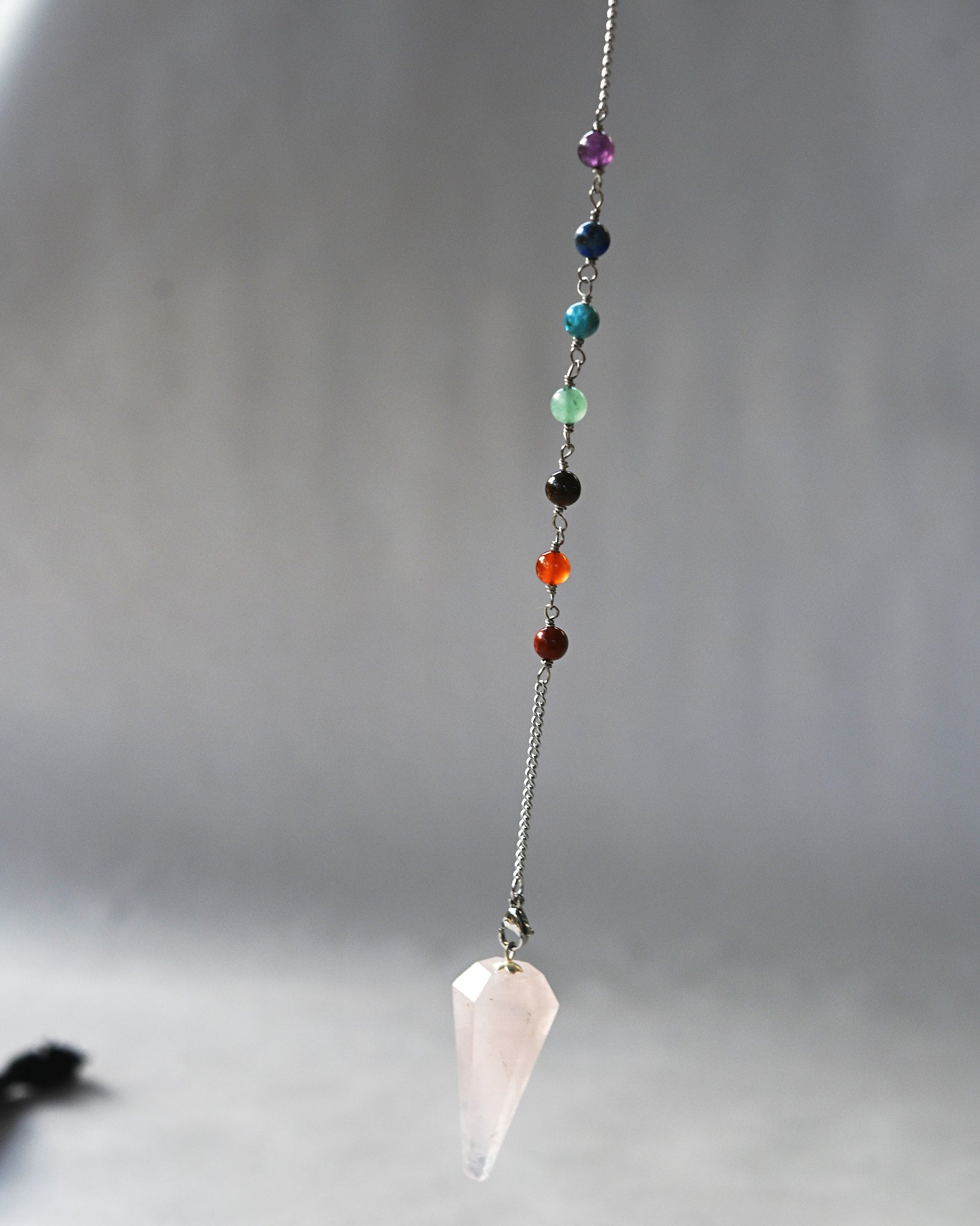Rose Quartz Chakra Pendulum w Chakra Stones