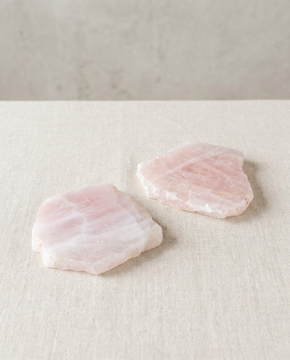 Rose quartz slab coaster set of 2 - pink crystal home decor