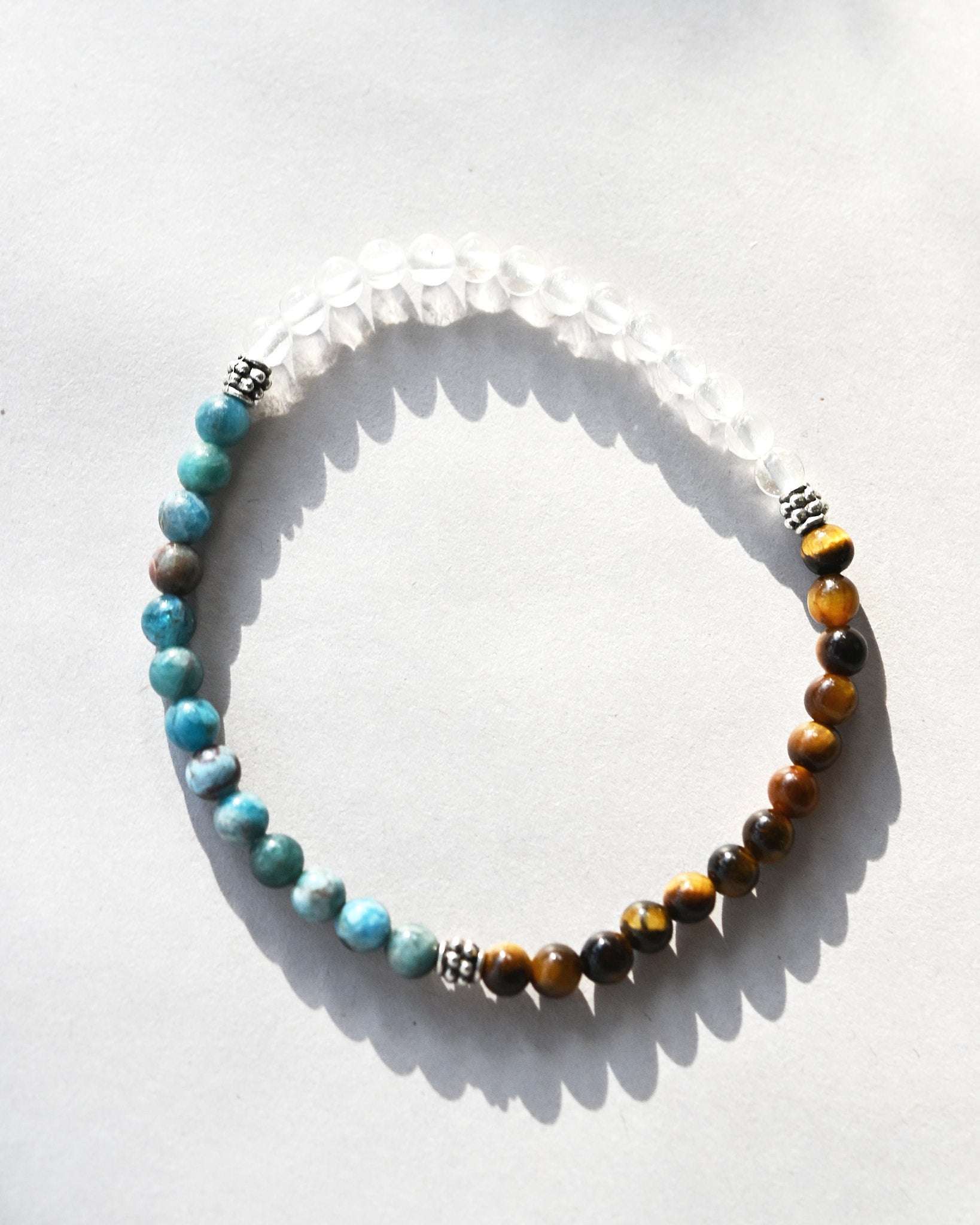 Clarity + Renewal Bracelet – Apatite, Clear Quartz. Tiger’s Eye