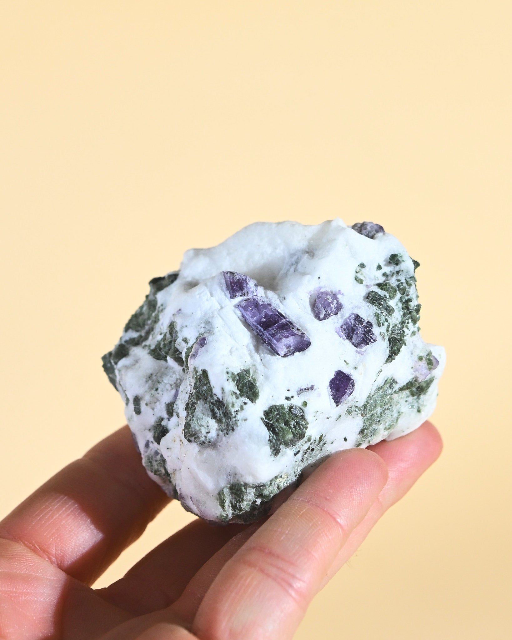 Scapolite Cluster w Calcite + Epidote 141g No. 50 - calcite crystal cluster specimen in natural light