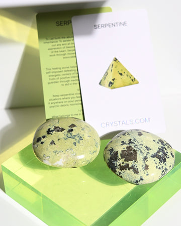 Serpentine w/ Pyrite Palm Stone - pyrite crystal sphere for sale at Crystals.com