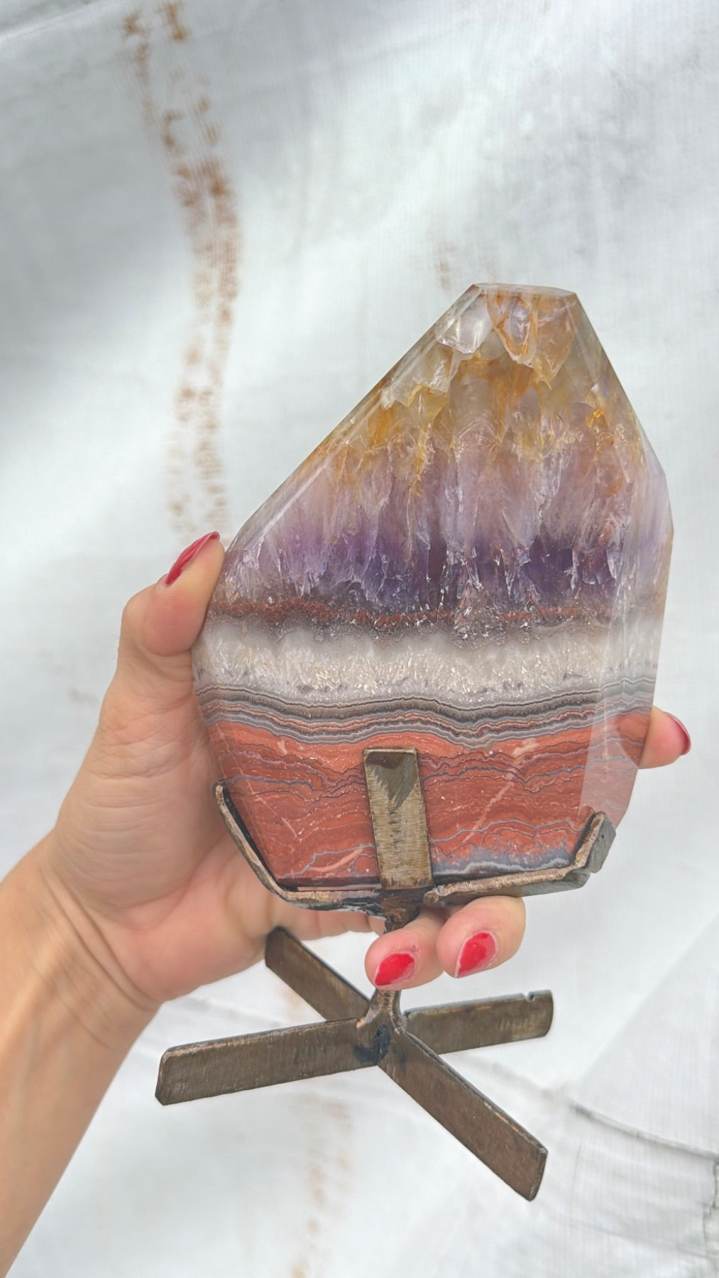 Amethyst and Agate polished form on stand Brazil
